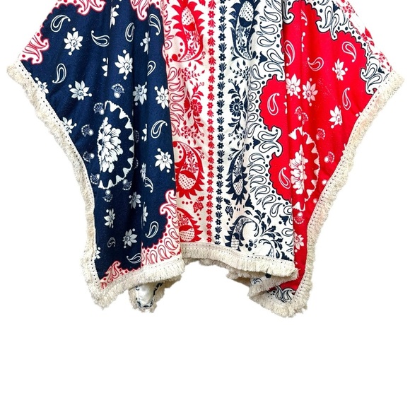 Agua Bendita, Women’s ‘Delailah’ Towel Poncho Cover-Up Paisley Blue/Red One Size - Picture 12 of 17